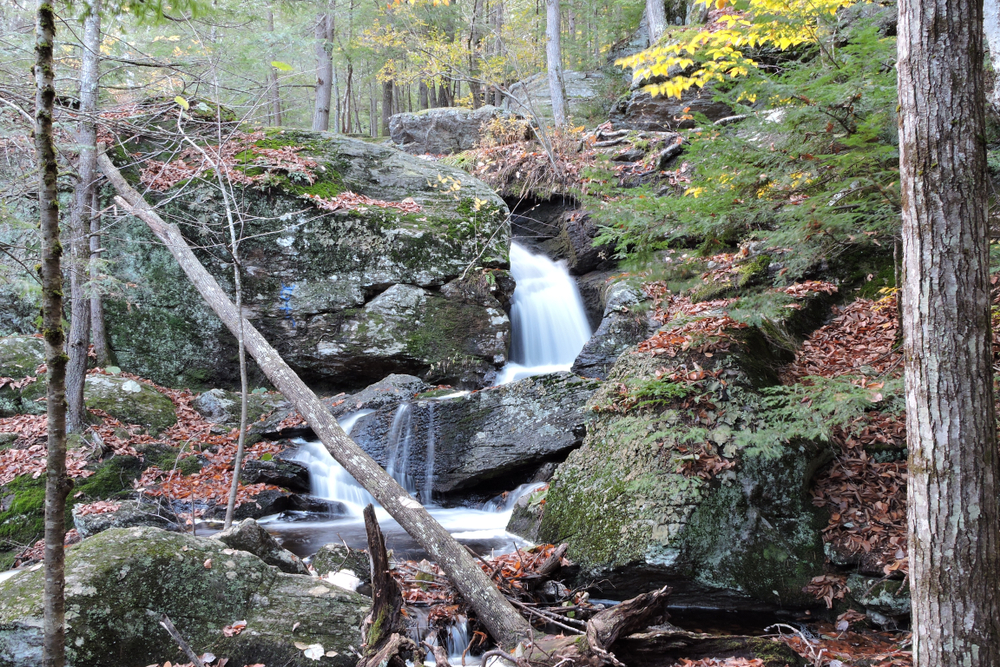 Overlooking a cascading waterfall in Bedford, NH